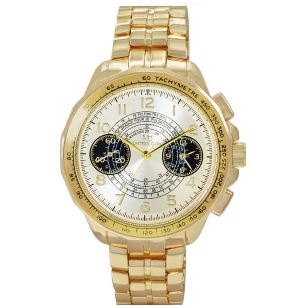 48mm Montres Carlo Men's Gold Metal Band Luxury Sport Analog Fashion Dress Watch